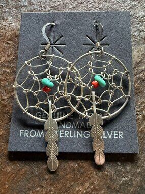 Sterling Silver Dreamcatcher earrings, Native American handmade, NWT